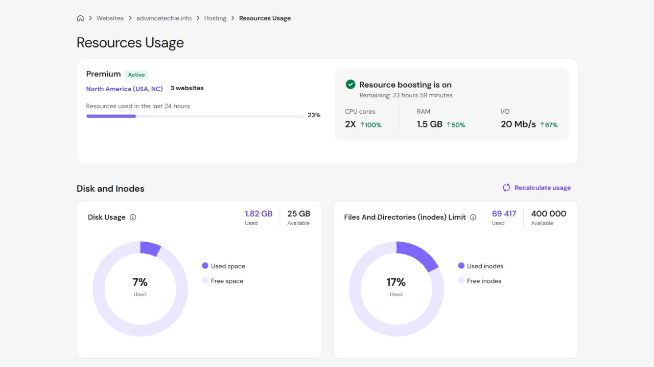 hostinger resourses usage